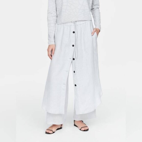 Sarah Pacini Light Grey Buttoned Linen Pantskirt